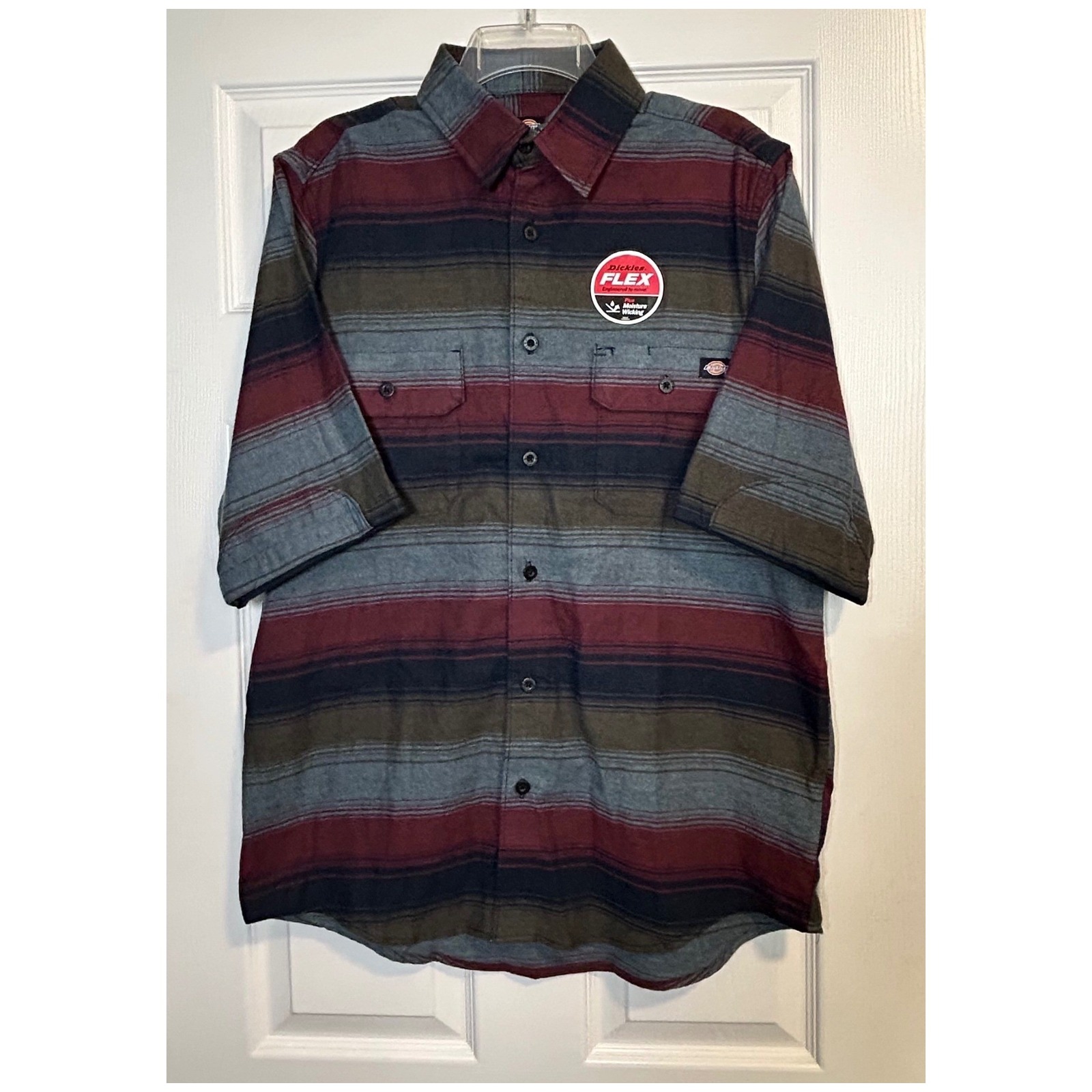 Dickies Flex Work Shirt Mens M Striped Short Sleeve Button Front Nwt Workwear